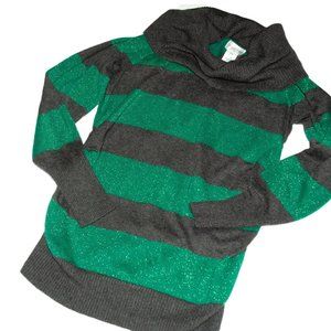Green and Gray Striped Elf Sweater Maternity Cowl